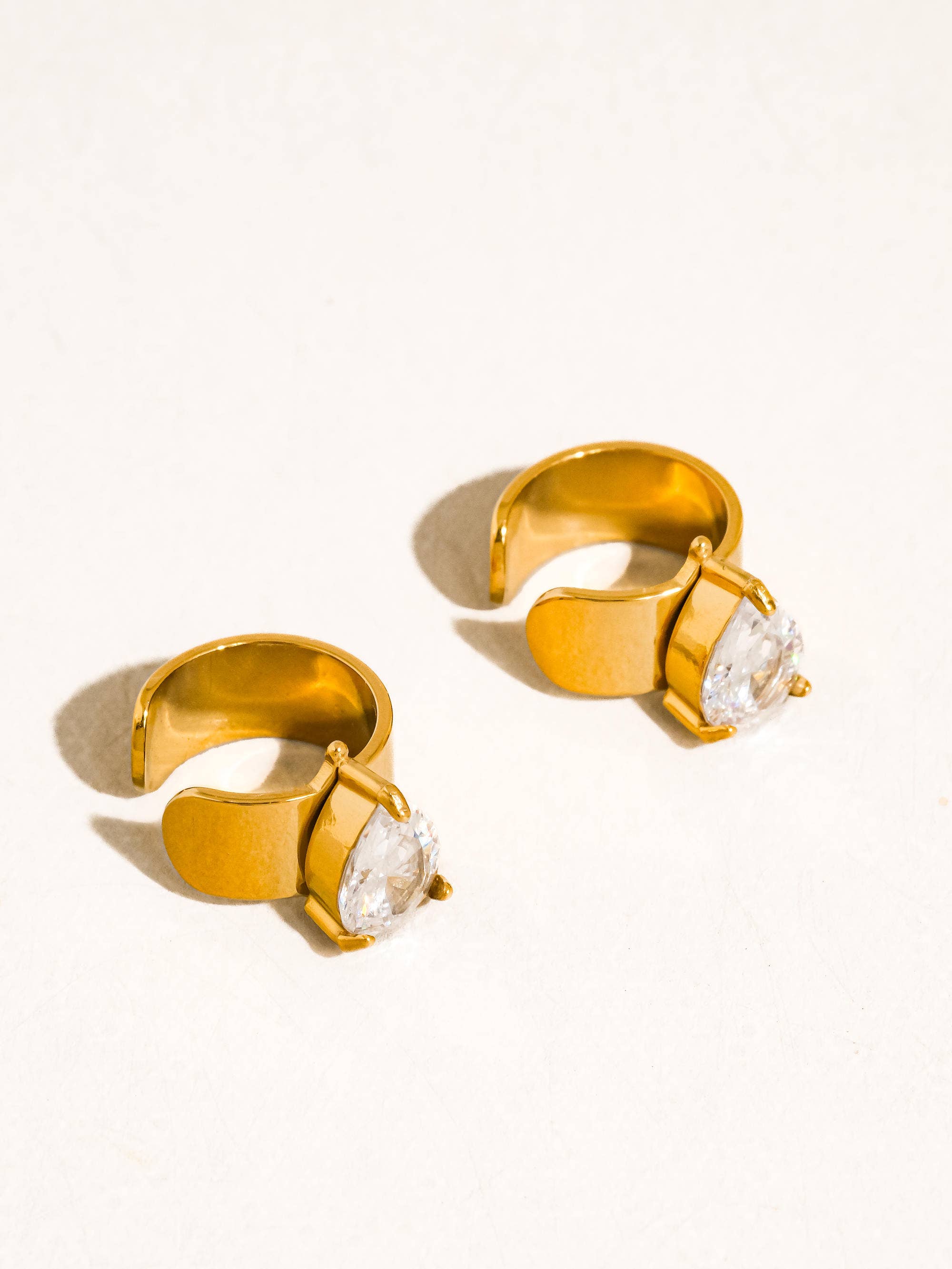Jessenia 18K Gold Non-Tarnish Pear Crystal Cuffs