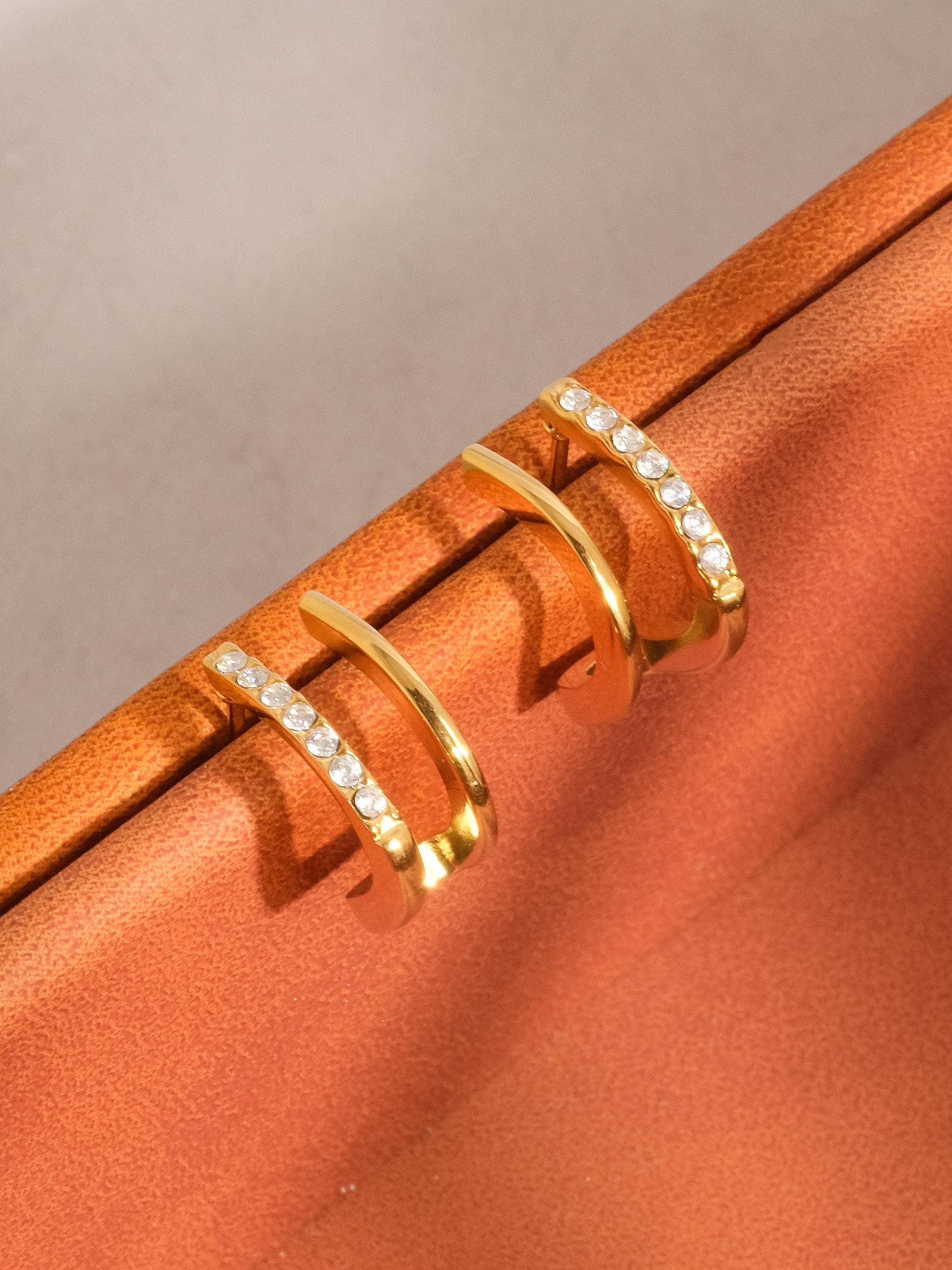 Dulce 18K Gold Non-Tarnish CZ Double Hoop Studs