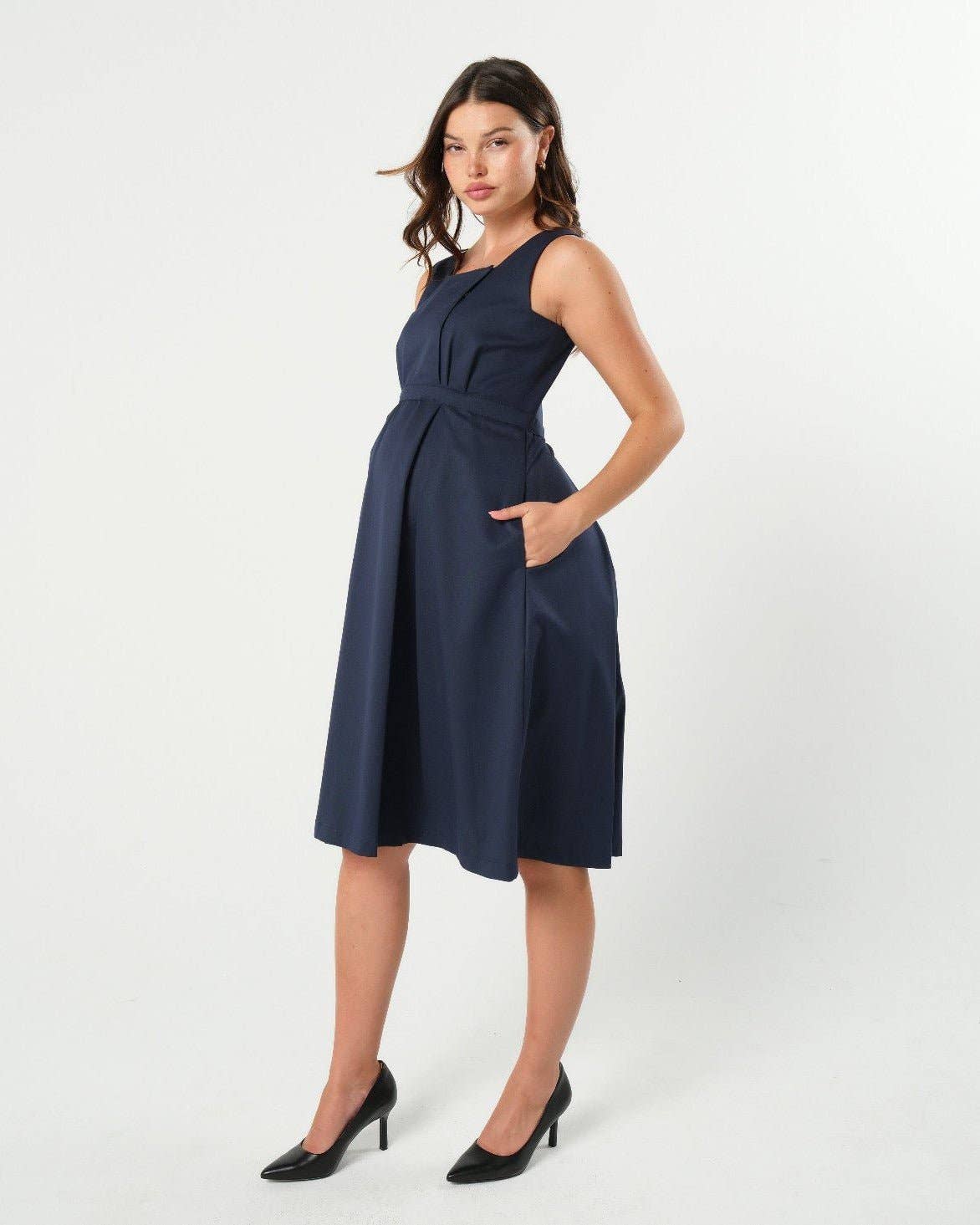 navy blue pregnancy dress INTO THE Empire Maternity & Nursing Viscose/spandex jersey lining Size:42 (same as 22) +$4 KissProm Light Blue Sheath cute sets