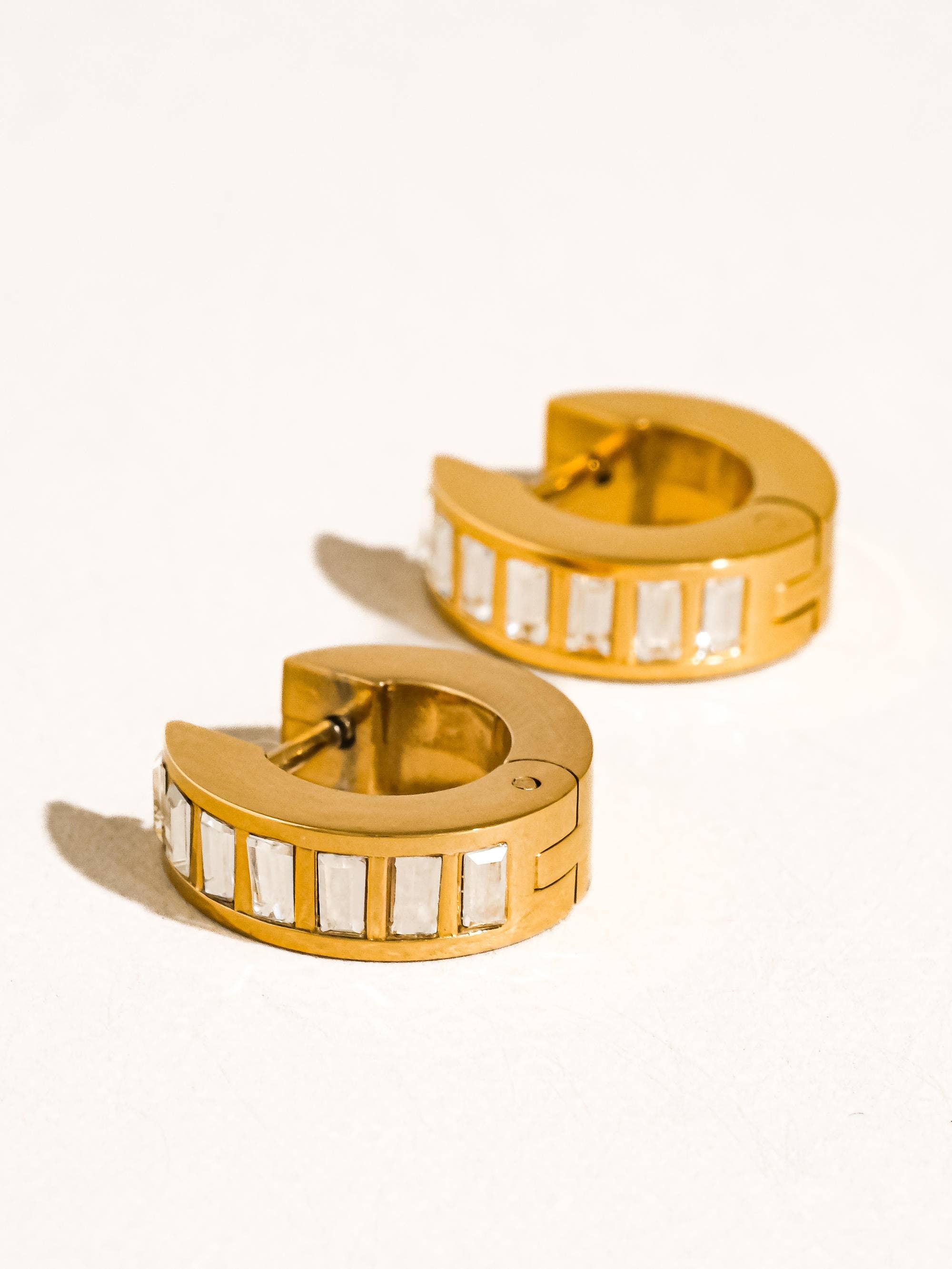Joielle 18K Gold Non-Tarnish Baguette CZ Hoop Earrings
