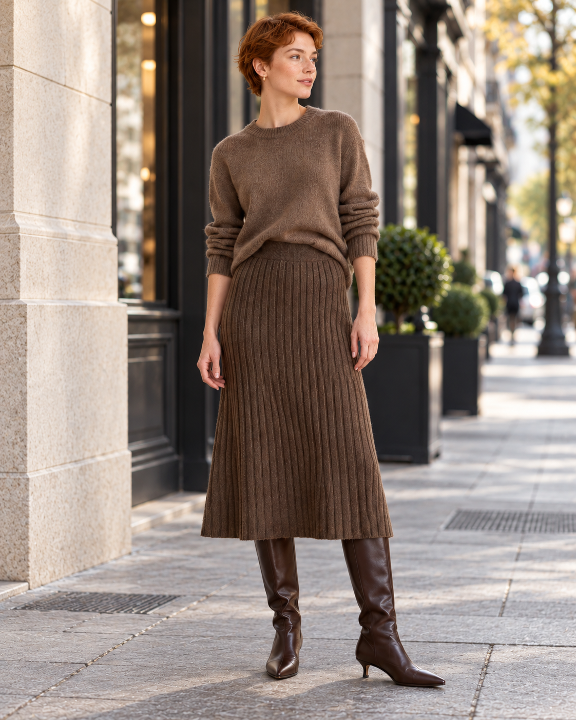 The Sinclair Cashmere Midi Skirt — Chocolate