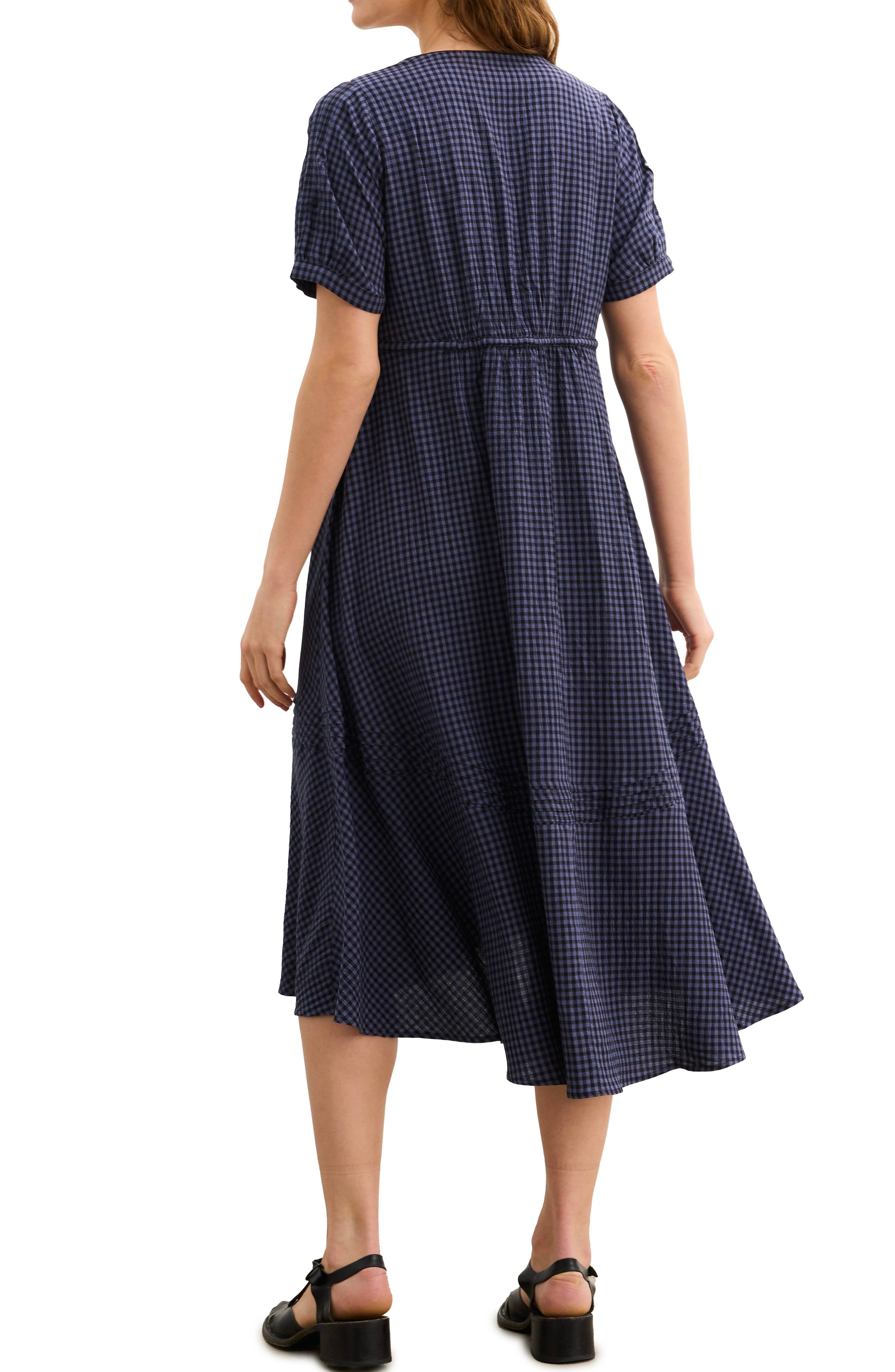 Robe de maternité en seersucker vichy à col en V