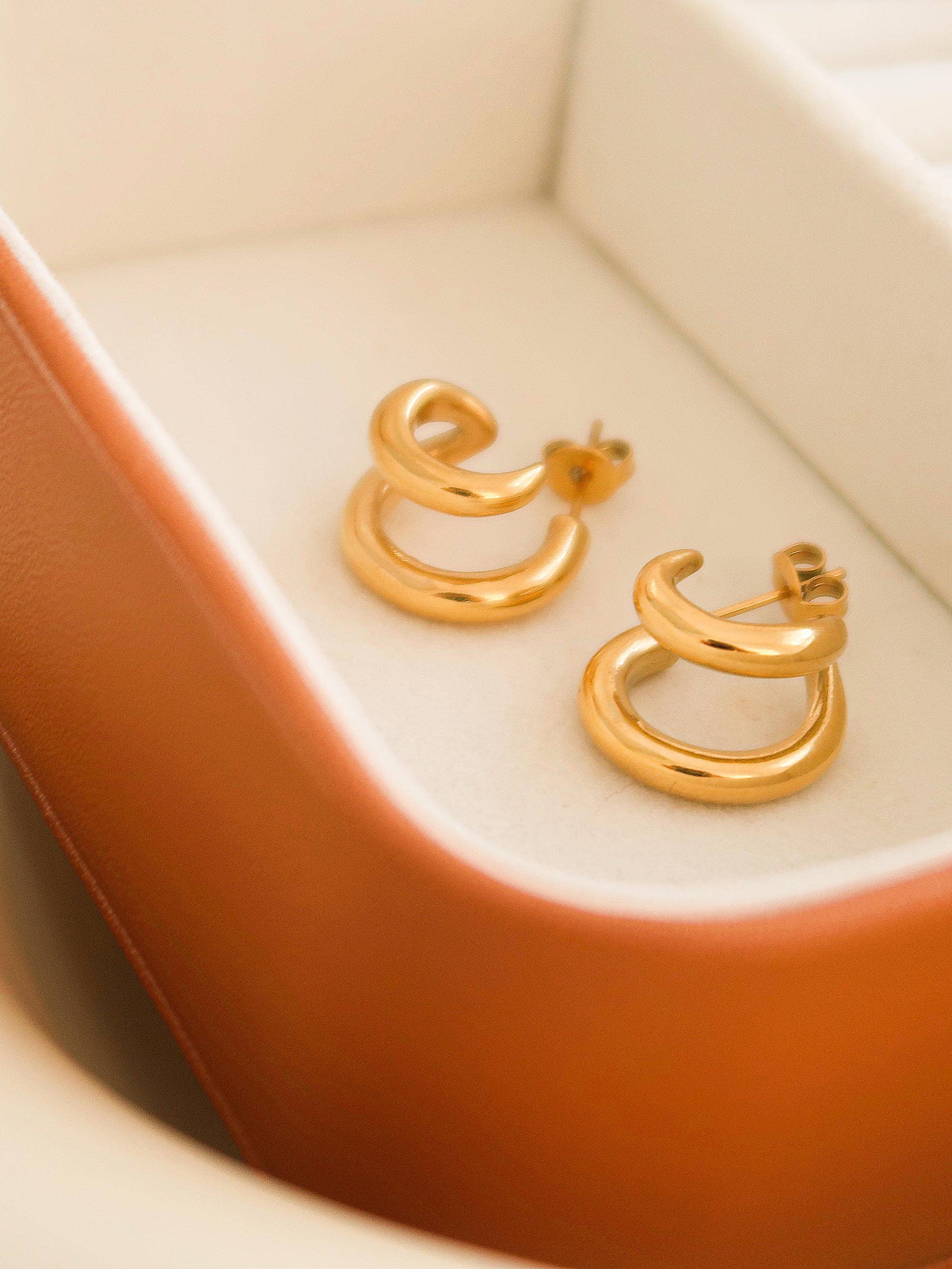 Maddison-Gold Non-Tarnish Double C Hoop Earrings