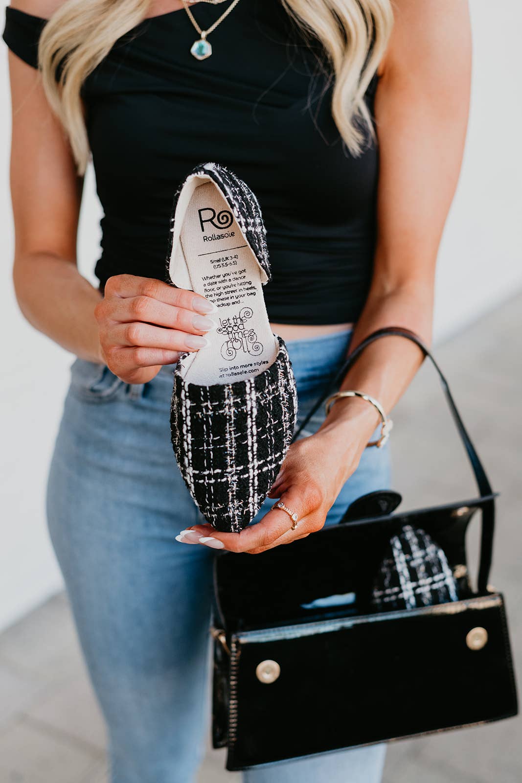 City Girl – Rollasoles D'Orsay en tweed noir