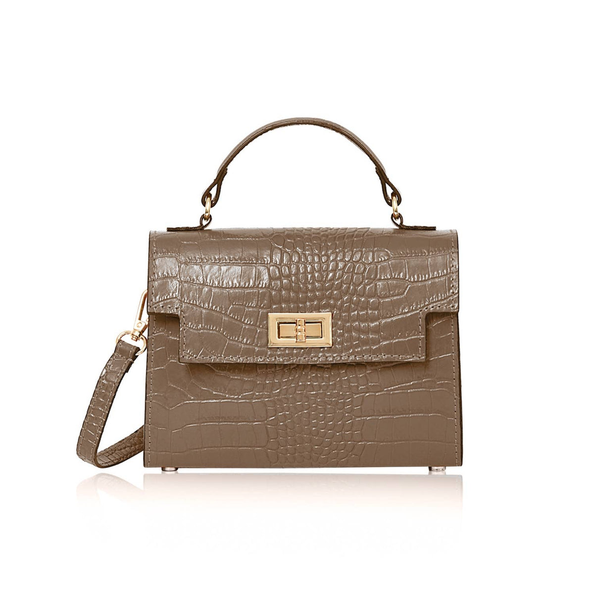 Italian Leather Coco Croc-Embossed Crossbody Bag