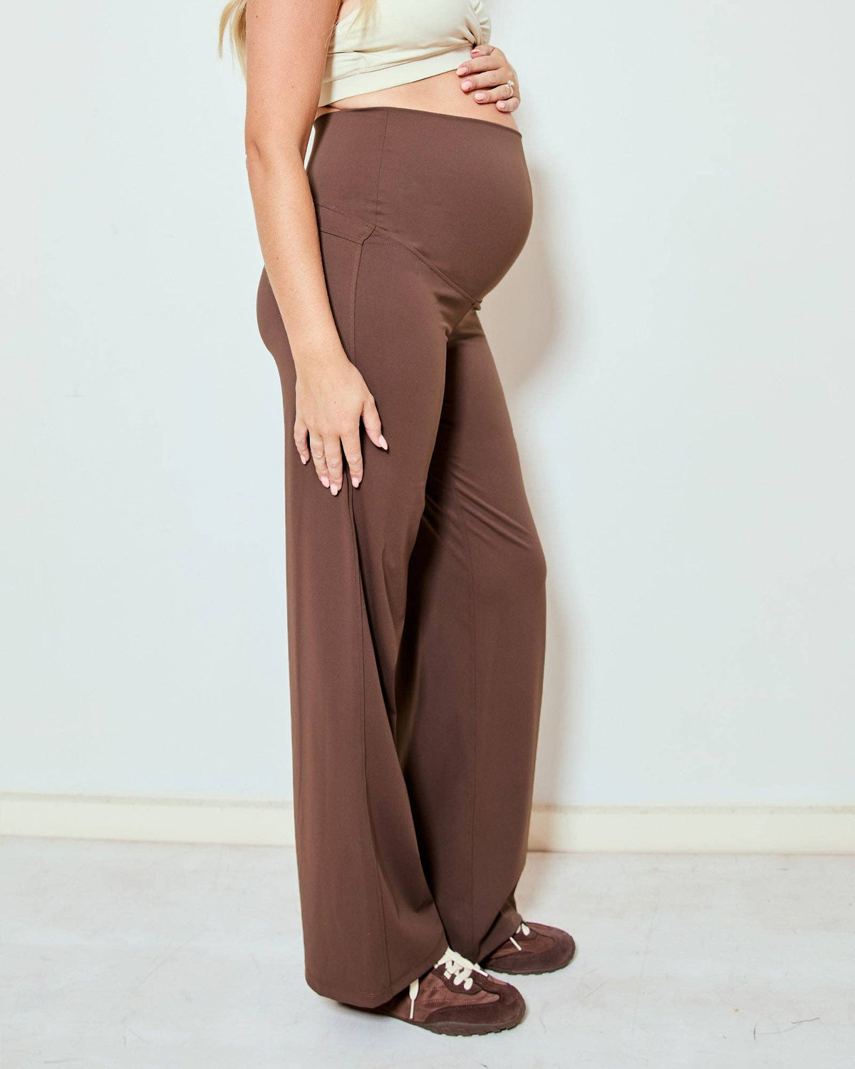 Wide Leg Overbelly Leggings - Brown