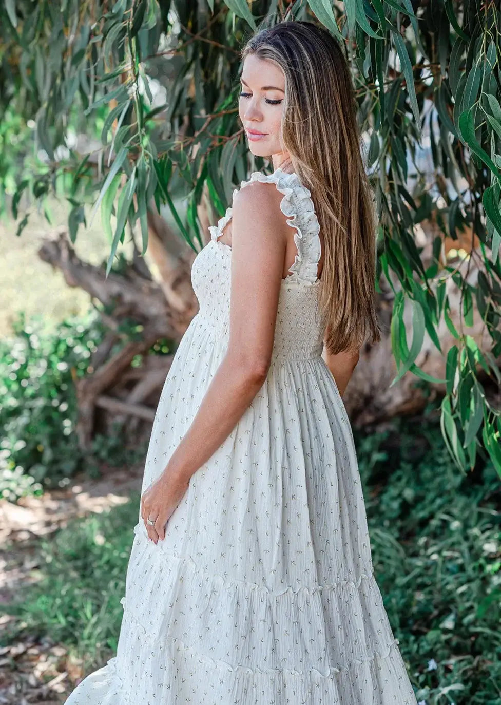 Ivory Floral Maternity Muslin Dress