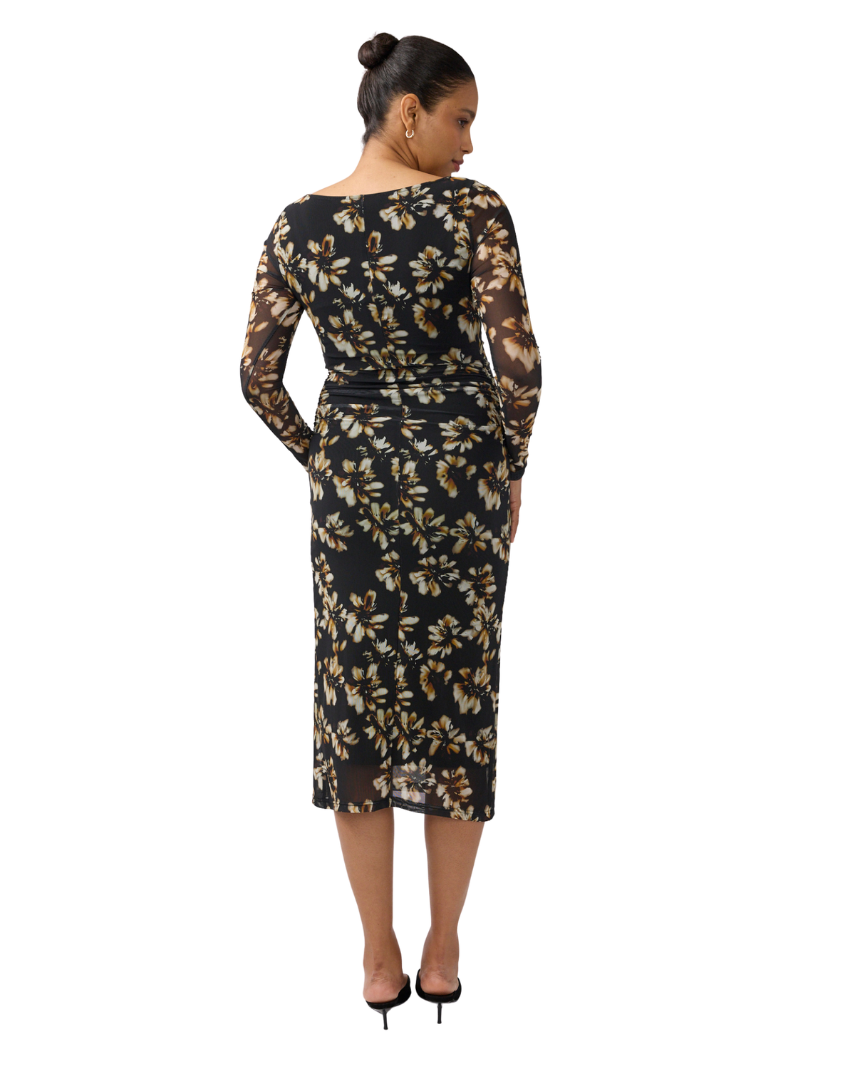 Long Sleeve Ruched Mesh Maternity Midi Dress