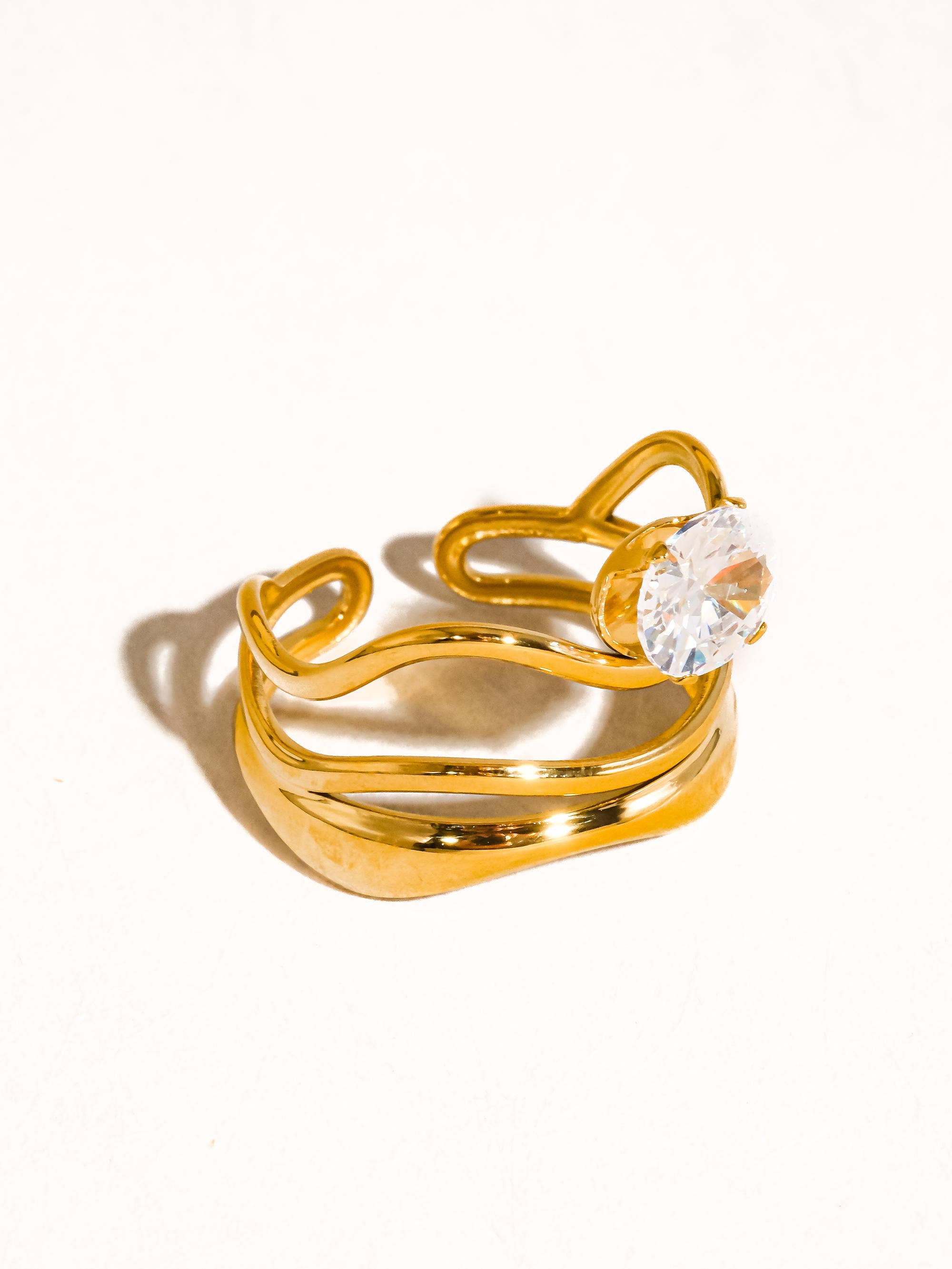 Gloire 18K Gold Non-Tarnish Abstract CZ Ring