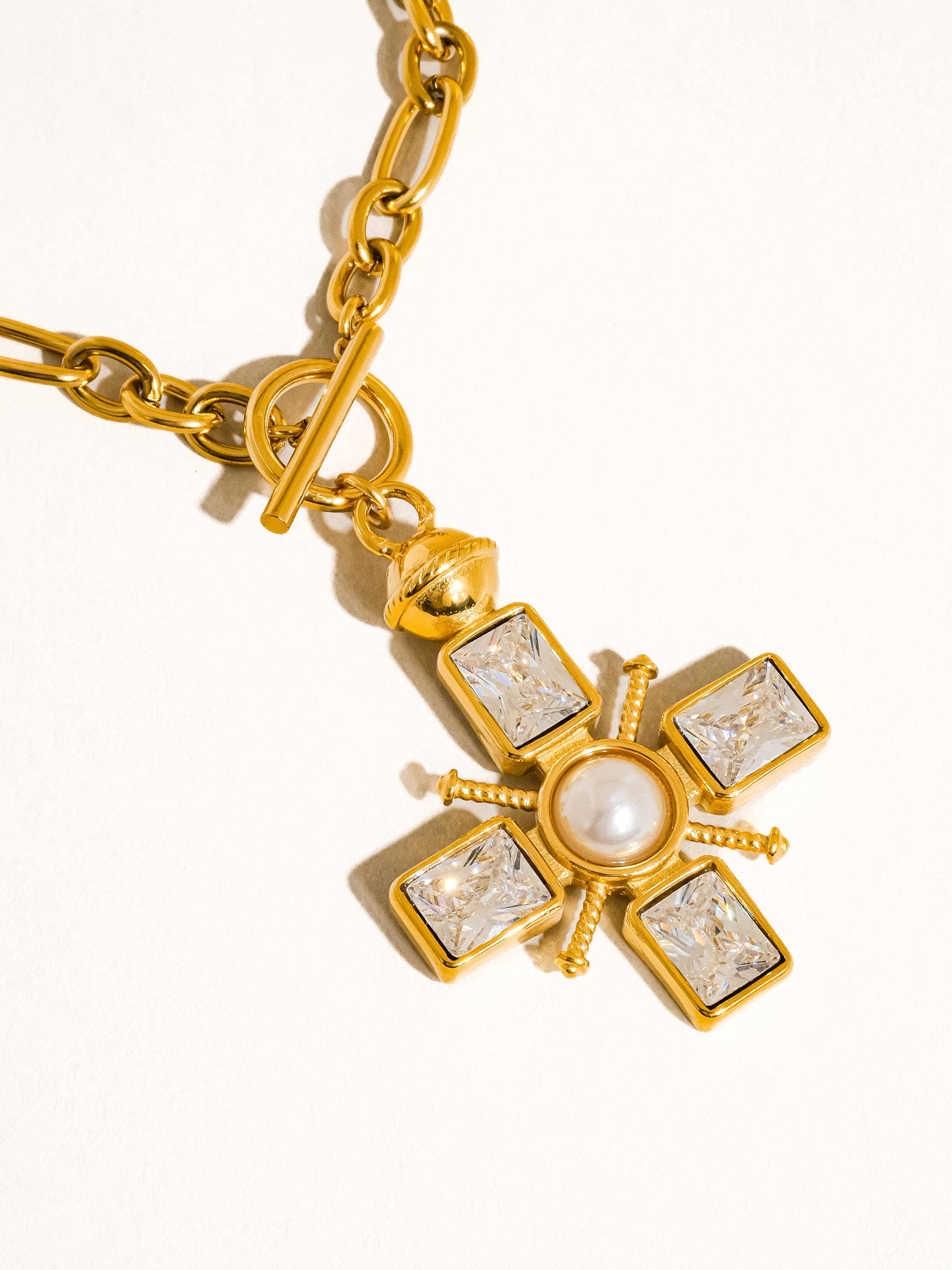 Patrice 18K Gold Non-Tarnish Cross Necklace: Yellow Gold