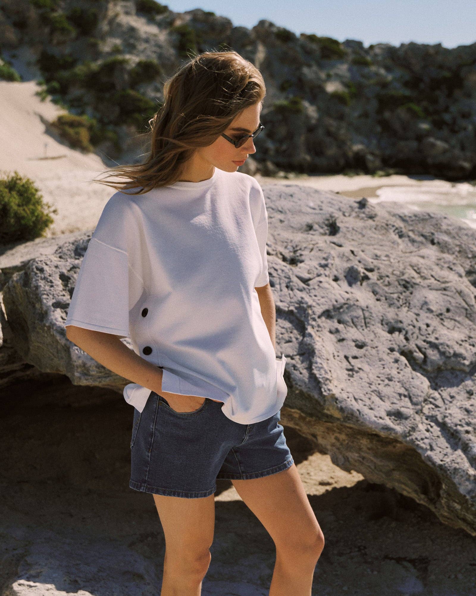 Haut d'allaitement boutonné en crêpe