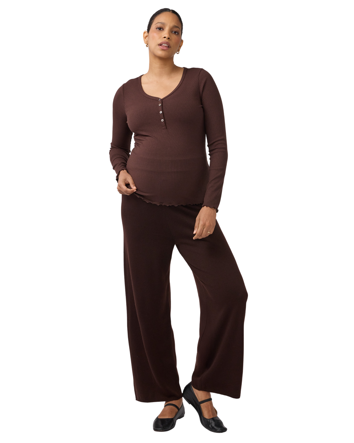 Long Sleeve Rib Maternity Nursing Henley