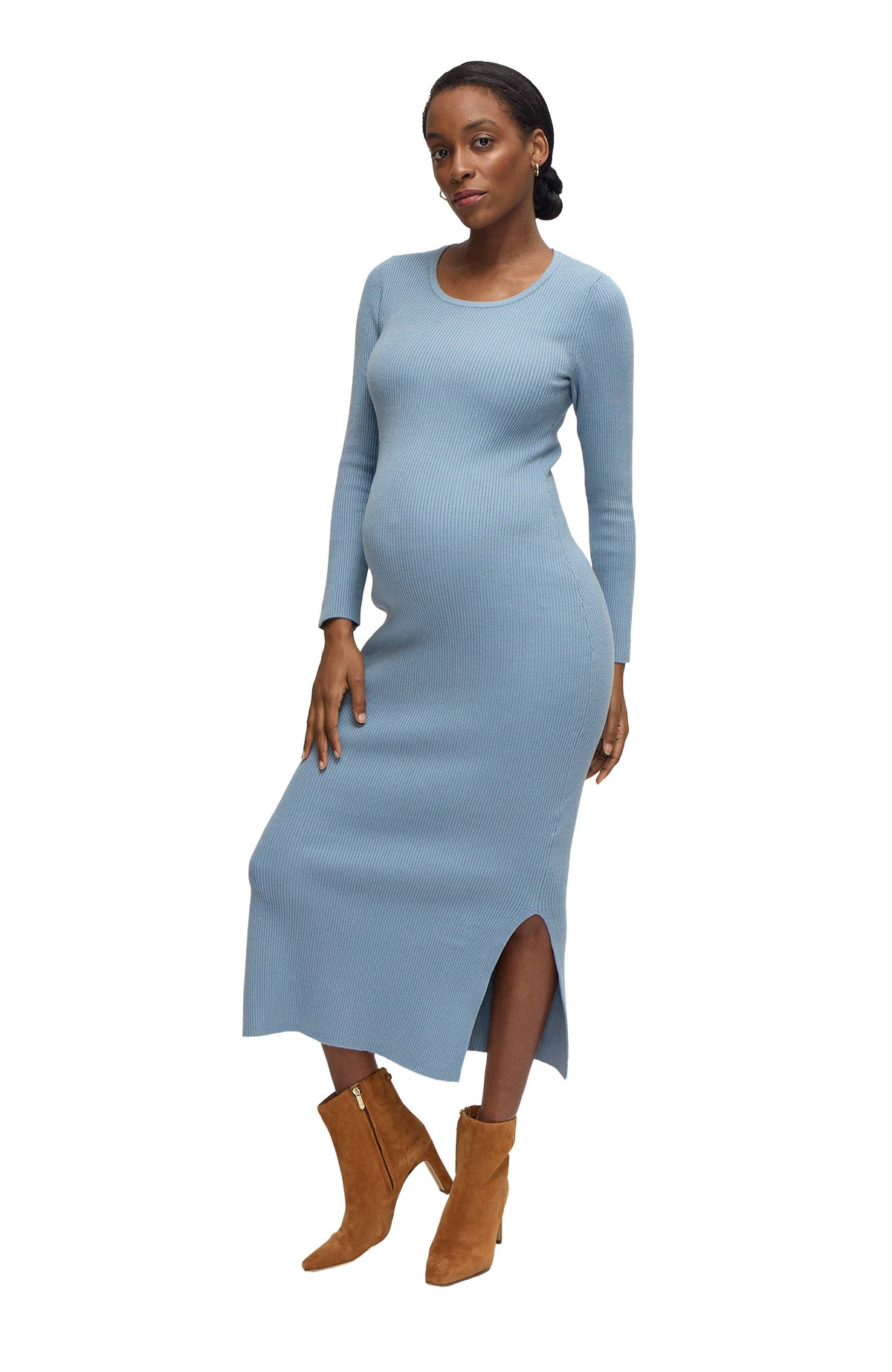Long Sleeve Ribbed Sweater Midi Dress