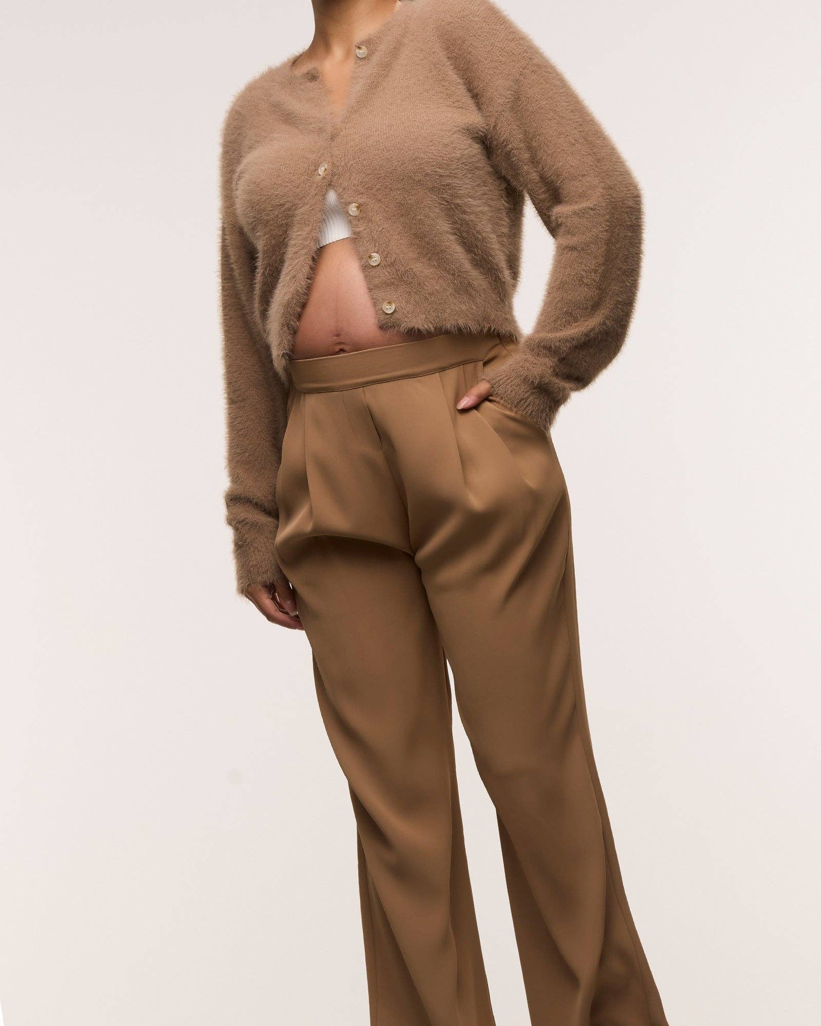 Wide Leg Pleated Maternity Pants