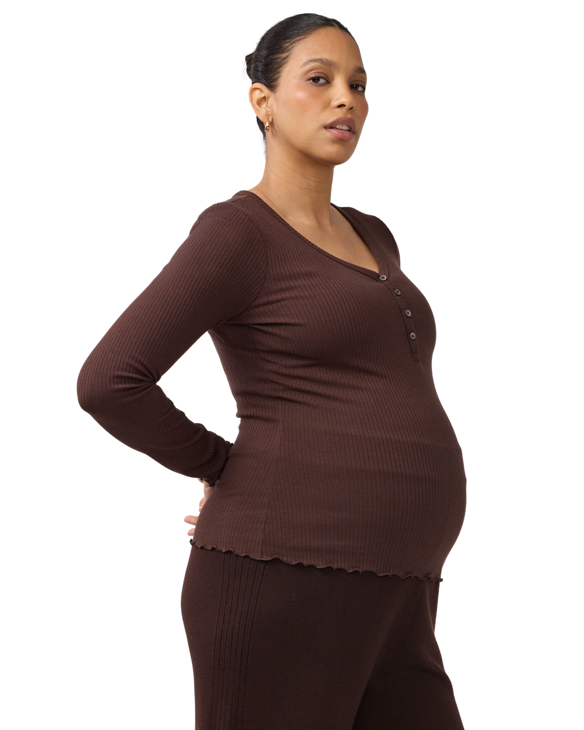 Long Sleeve Rib Maternity Nursing Henley