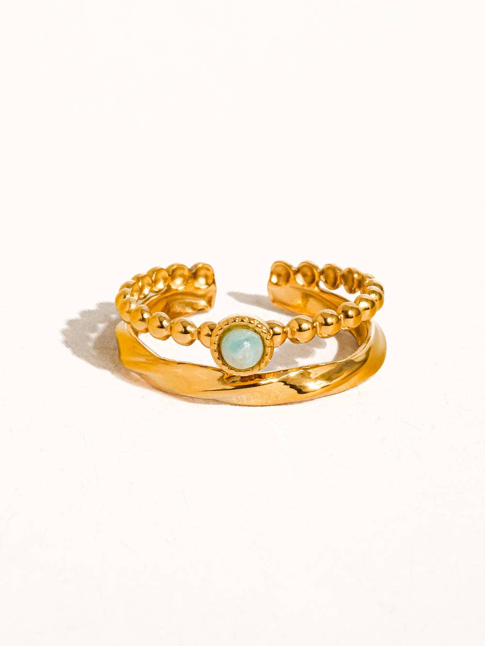 Lindy 18K Gold Non-Tarnish Layered Stone Ring: Turquoise