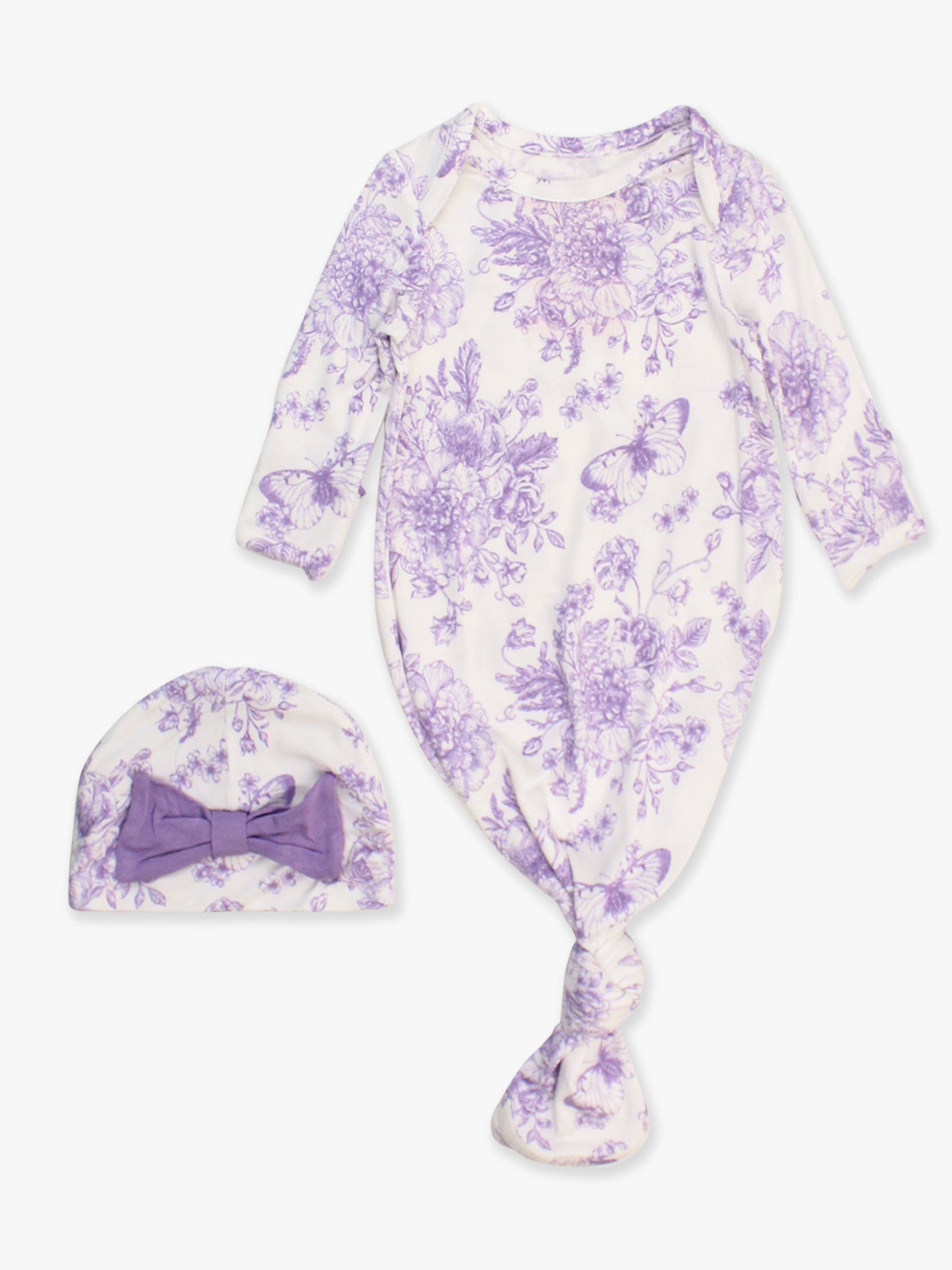 SoftSnooze™ Baby Girls Bamboo Purple Butterfly Sleep Gown & Hat Set