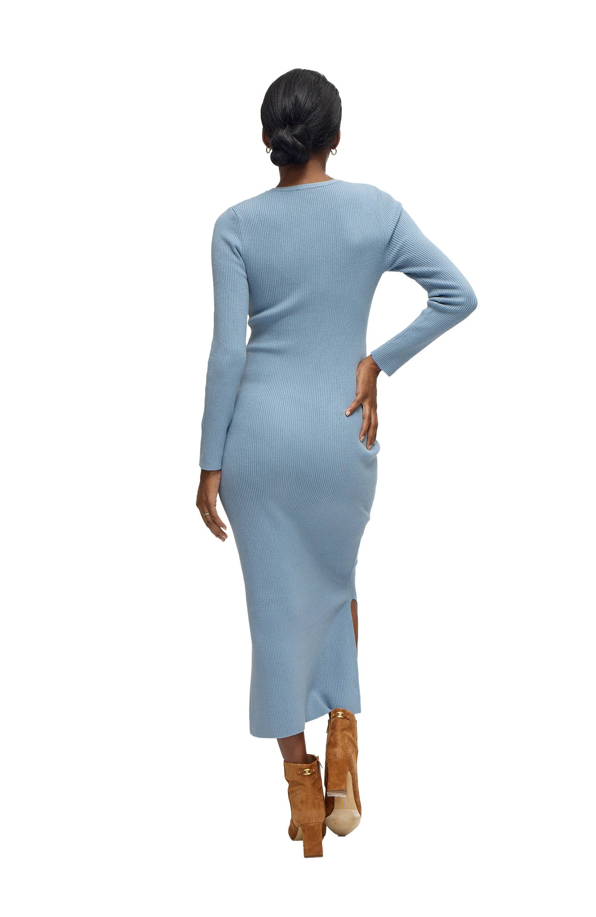 Long Sleeve Ribbed Sweater Midi Dress