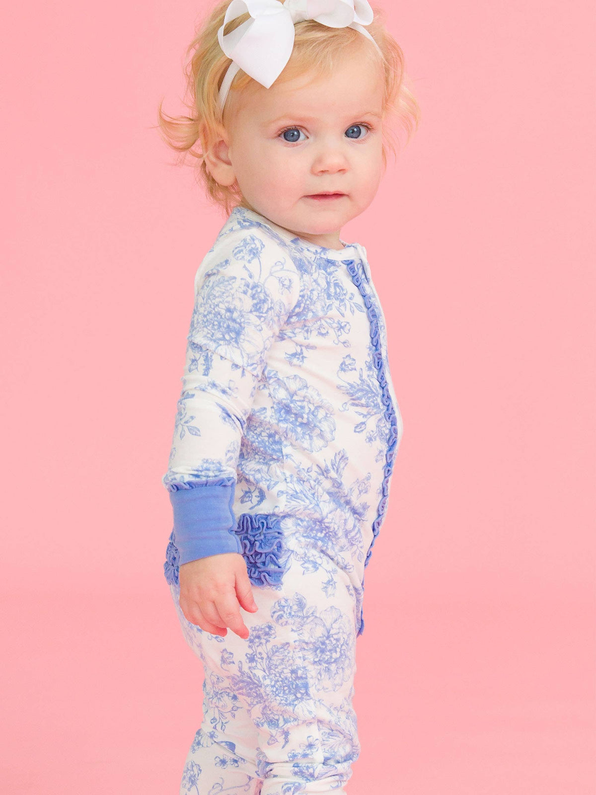 SoftSnooze™ Bamboo Periwinkle Butterfly Garden Convertible Ruffle Footie