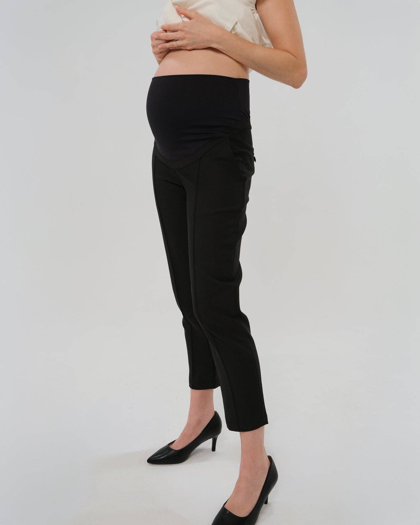 Slim Leg Maternity Work Pants in Black