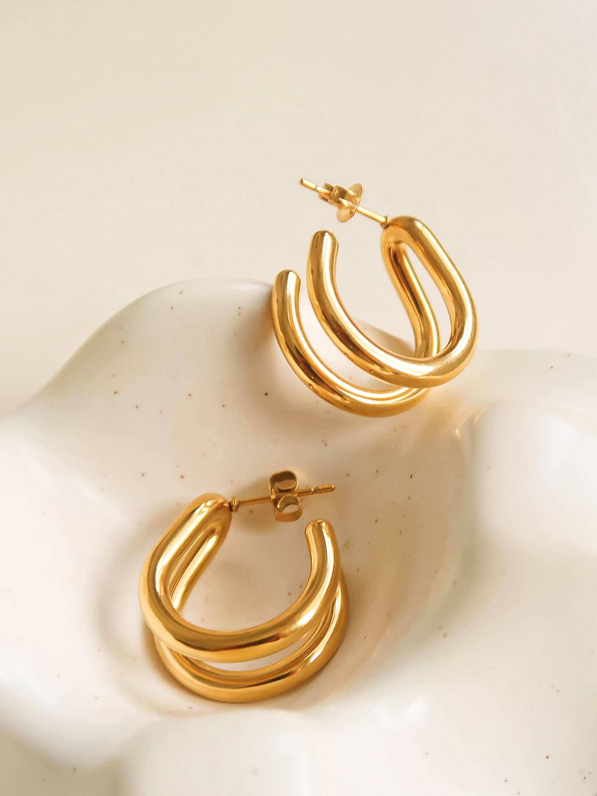 Lucille 18K Gold Non-Tarnish Double C Hoop Earrings