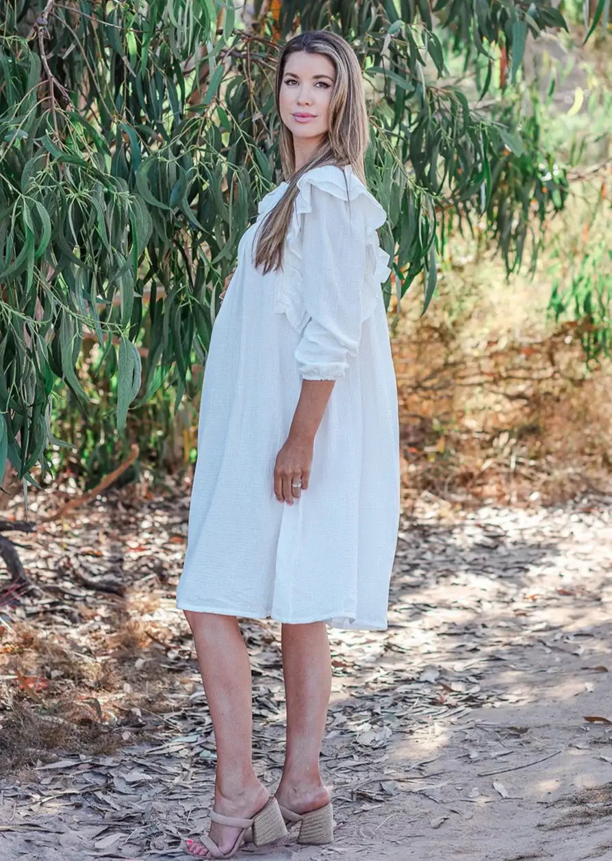 Cotton Crochet Lace Ruffle Sleeve Muslin Dress