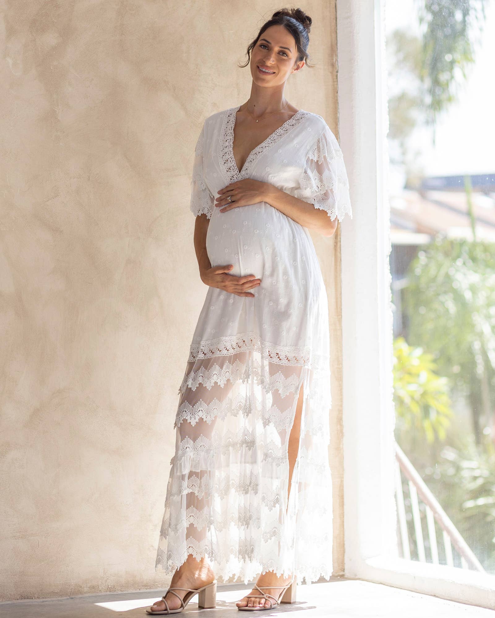 Roxy Lace Baby Shower Dress (White)
