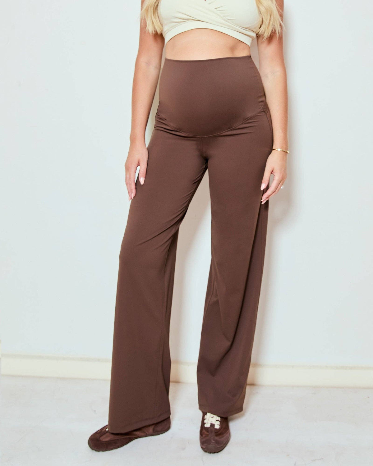 Wide Leg Overbelly Leggings - Brown