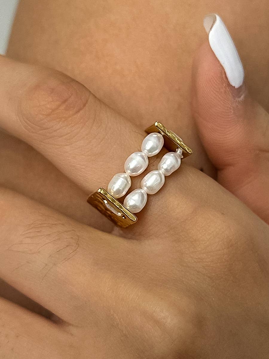 Romane 18K Gold Non-Tarnish Beaded Pearl Ring