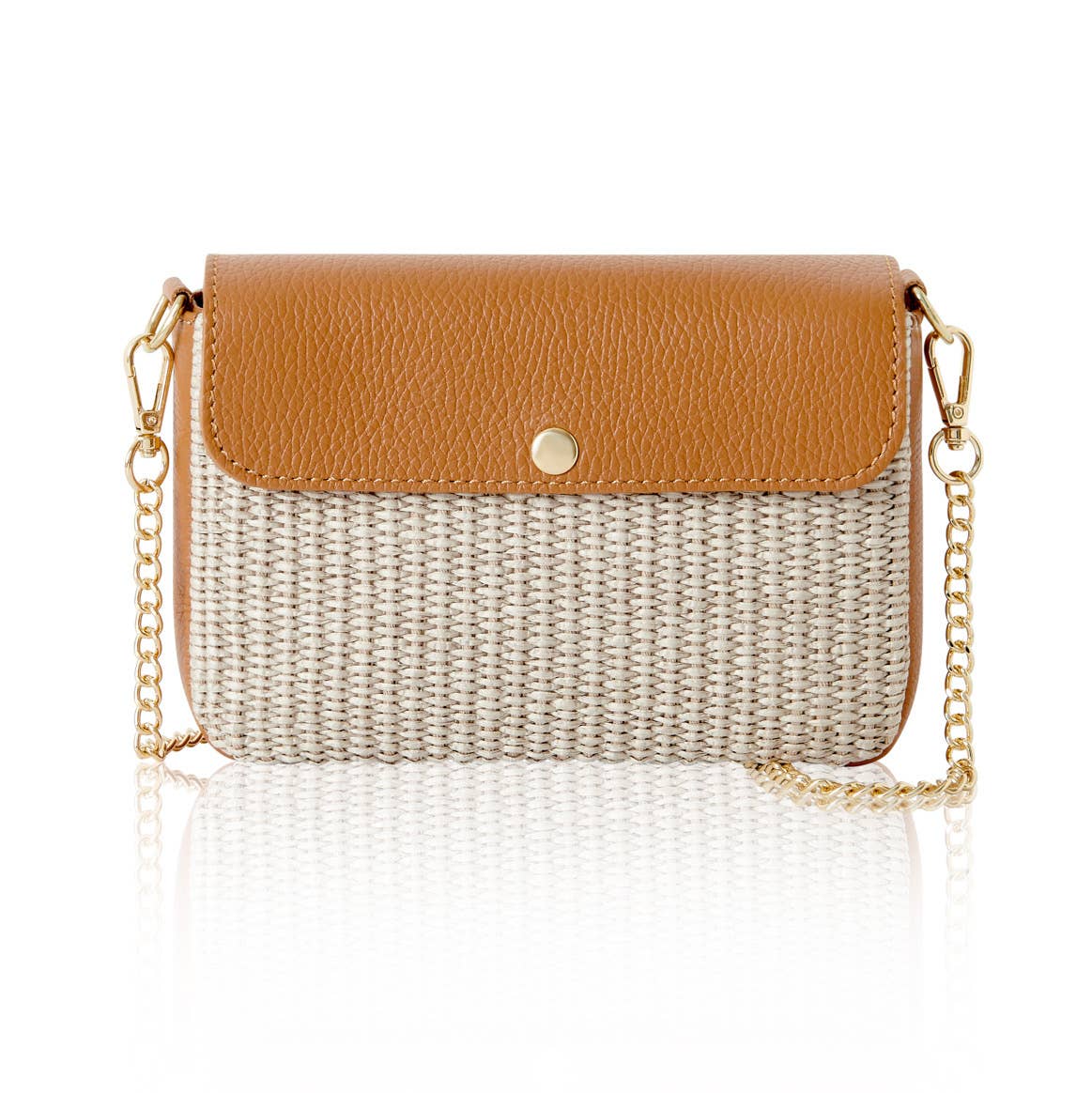 Sac bandoulière à rabat en raphia et cuir, fait main en Italie