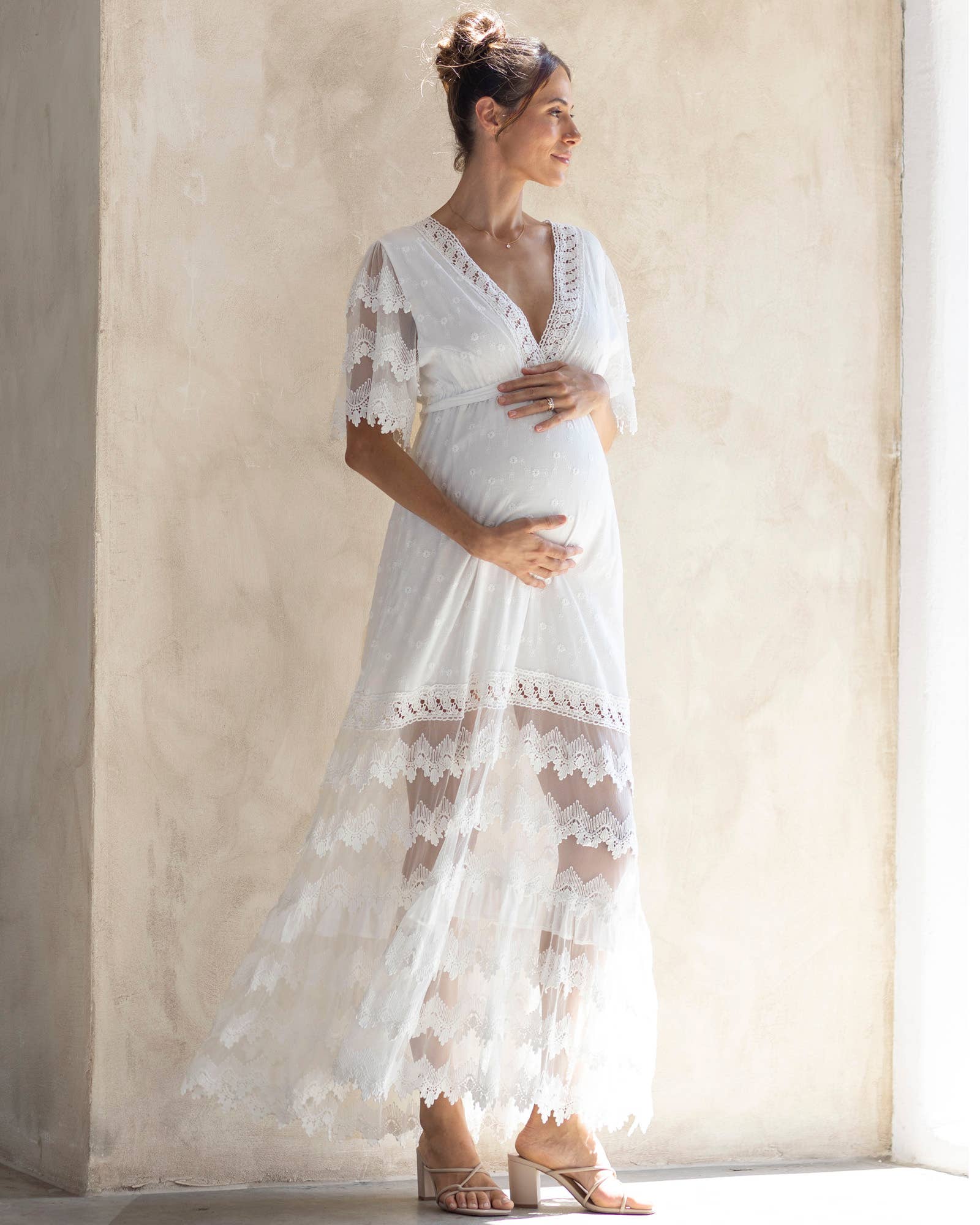 Roxy Lace Baby Shower Dress (White)