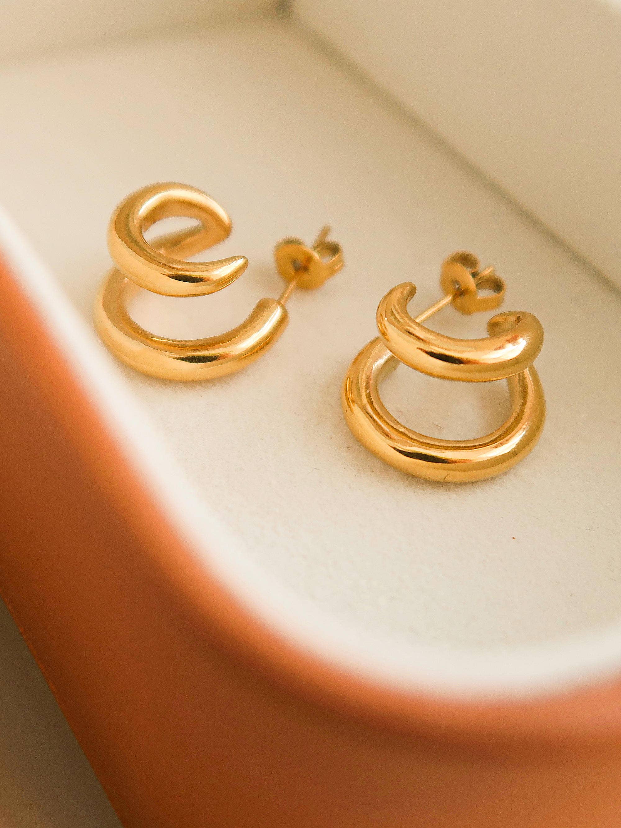Maddison-Gold Non-Tarnish Double C Hoop Earrings