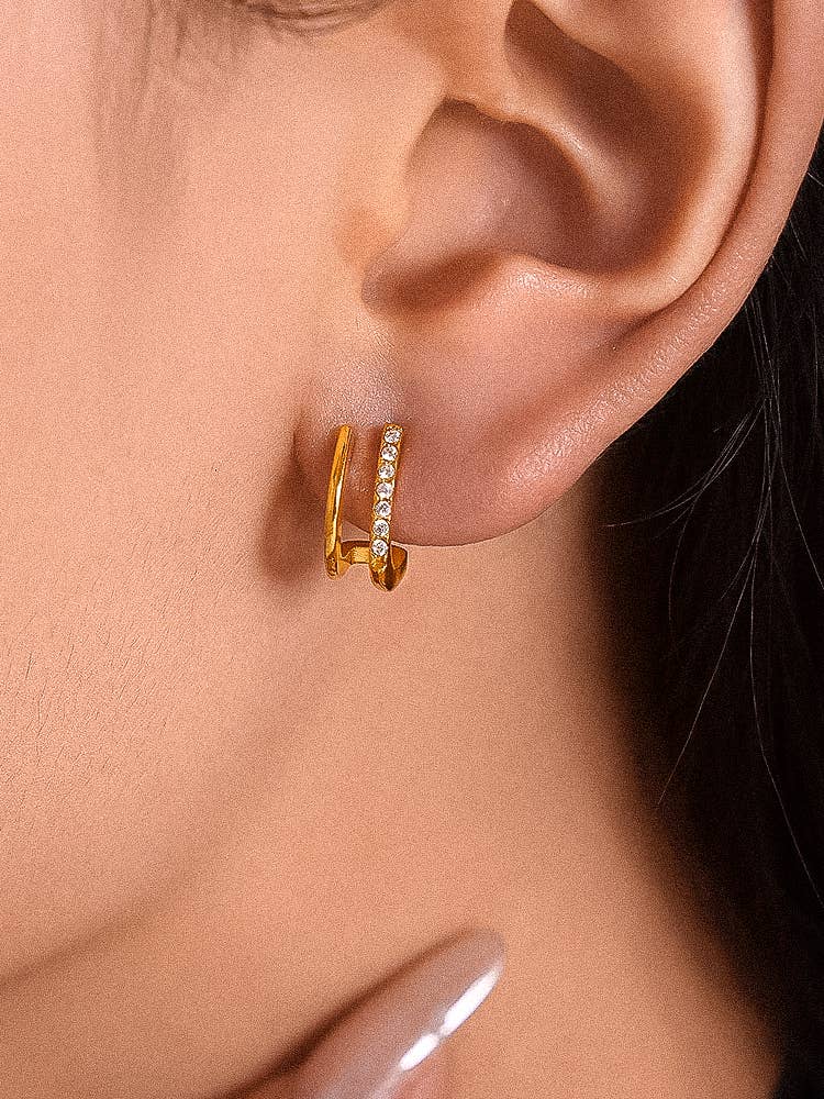 Dulce 18K Gold Non-Tarnish CZ Double Hoop Studs