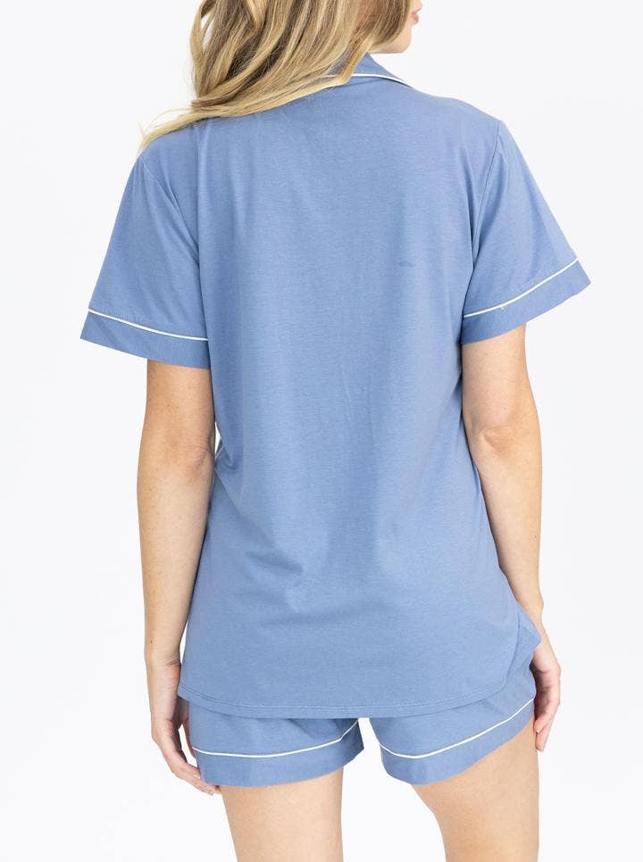 Blue Maternity & Nursing Short Sleep Set