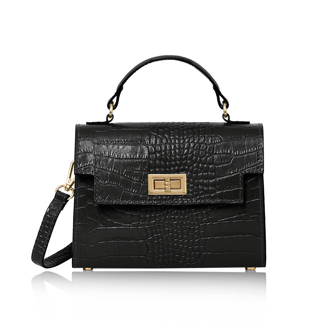 Italian Leather Coco Croc-Embossed Crossbody Bag