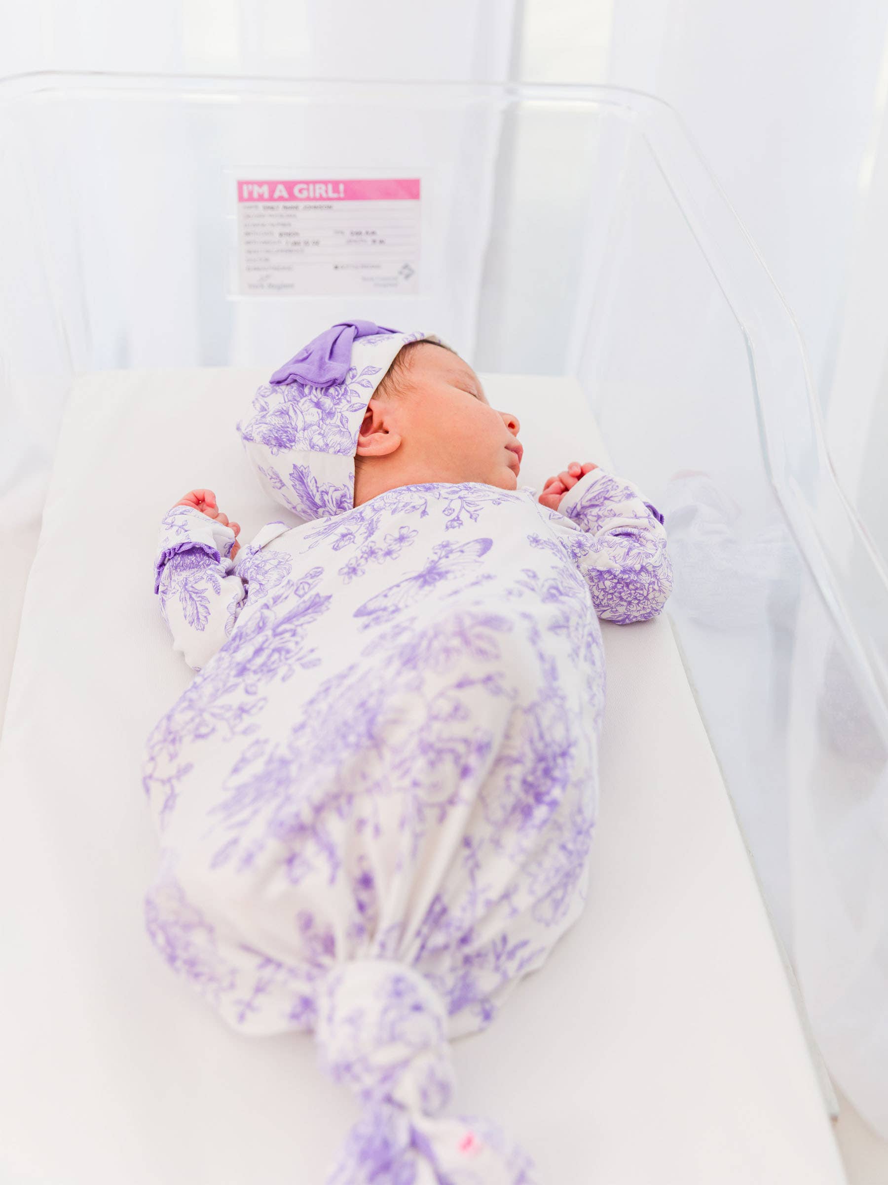 SoftSnooze™ Baby Girls Bamboo Purple Butterfly Sleep Gown & Hat Set