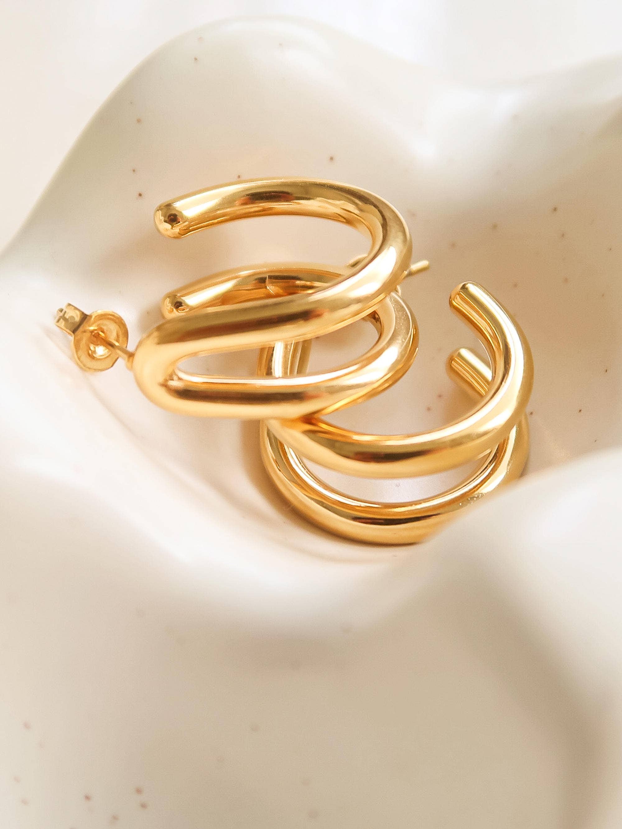 Lucille 18K Gold Non-Tarnish Double C Hoop Earrings