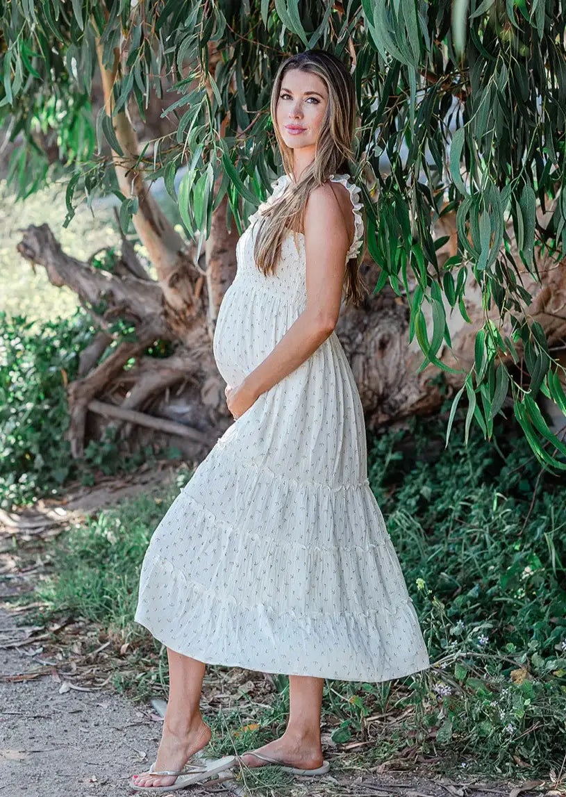Ivory Floral Maternity Muslin Dress