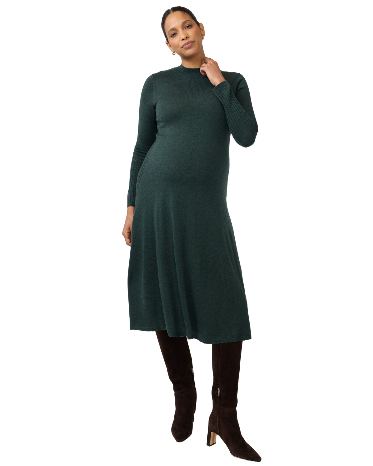 Long Sleeve Fit-and-Flare Sweater Maternity Midi Dress