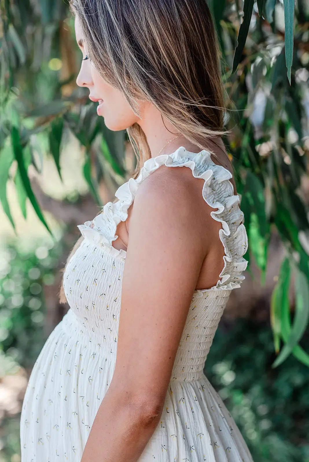 Ivory Floral Maternity Muslin Dress