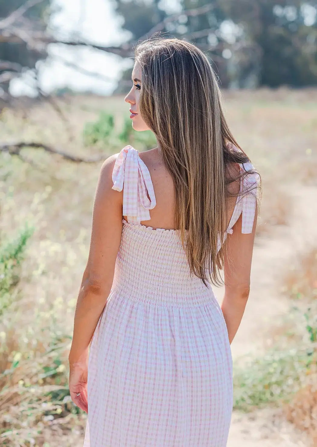 Pink Seersucker Maxi Dress