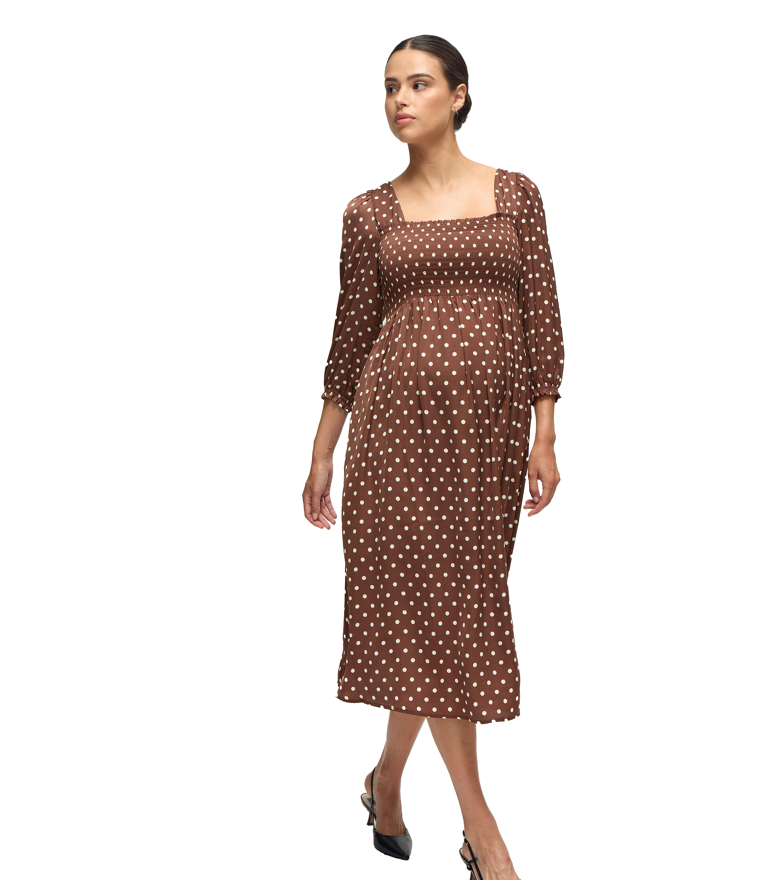 The Breeze Maternity Midi Dress - Espresso/White Dot