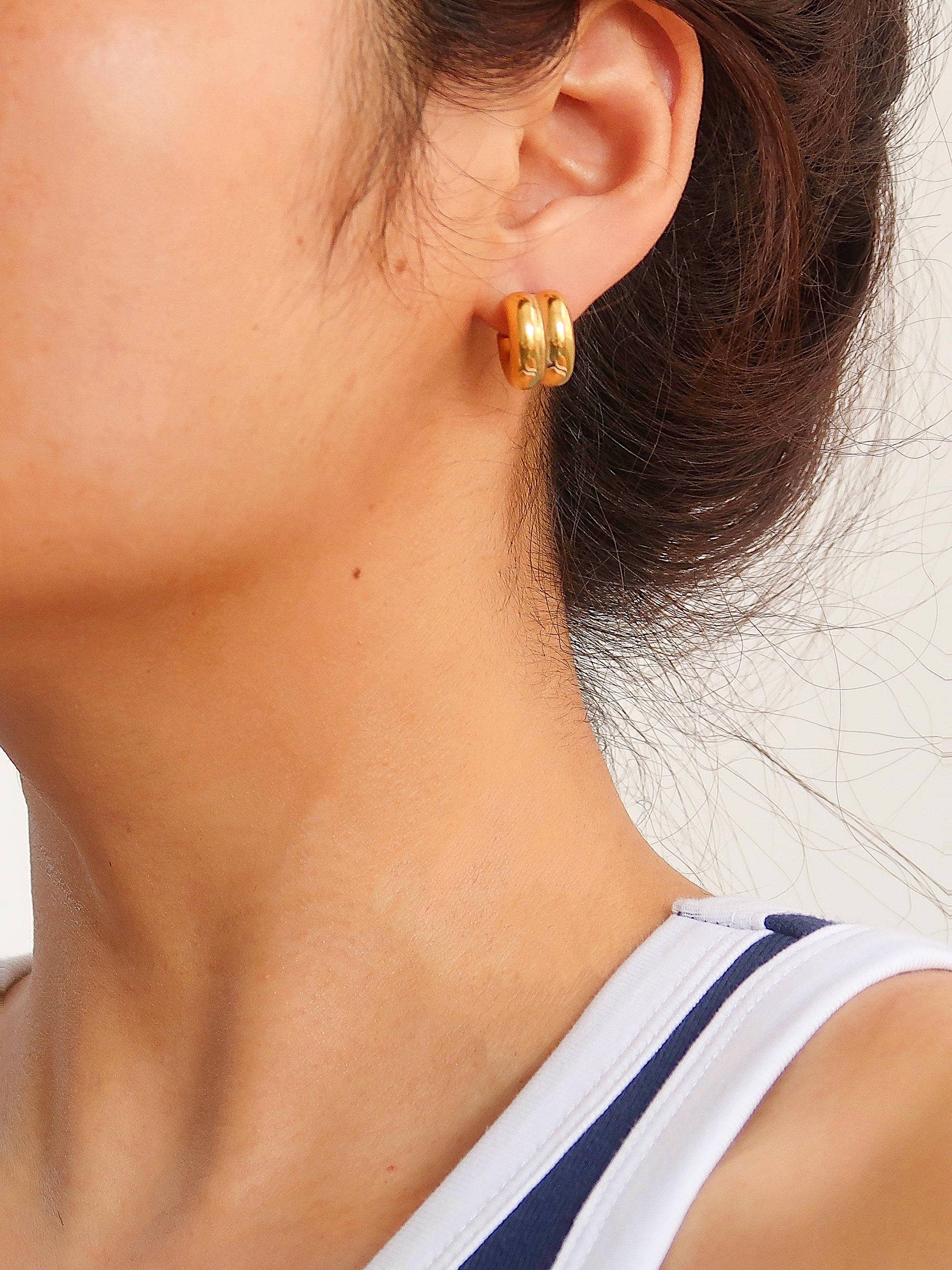Boucles d'oreilles Emma inaltérables à double créoles : or jaune