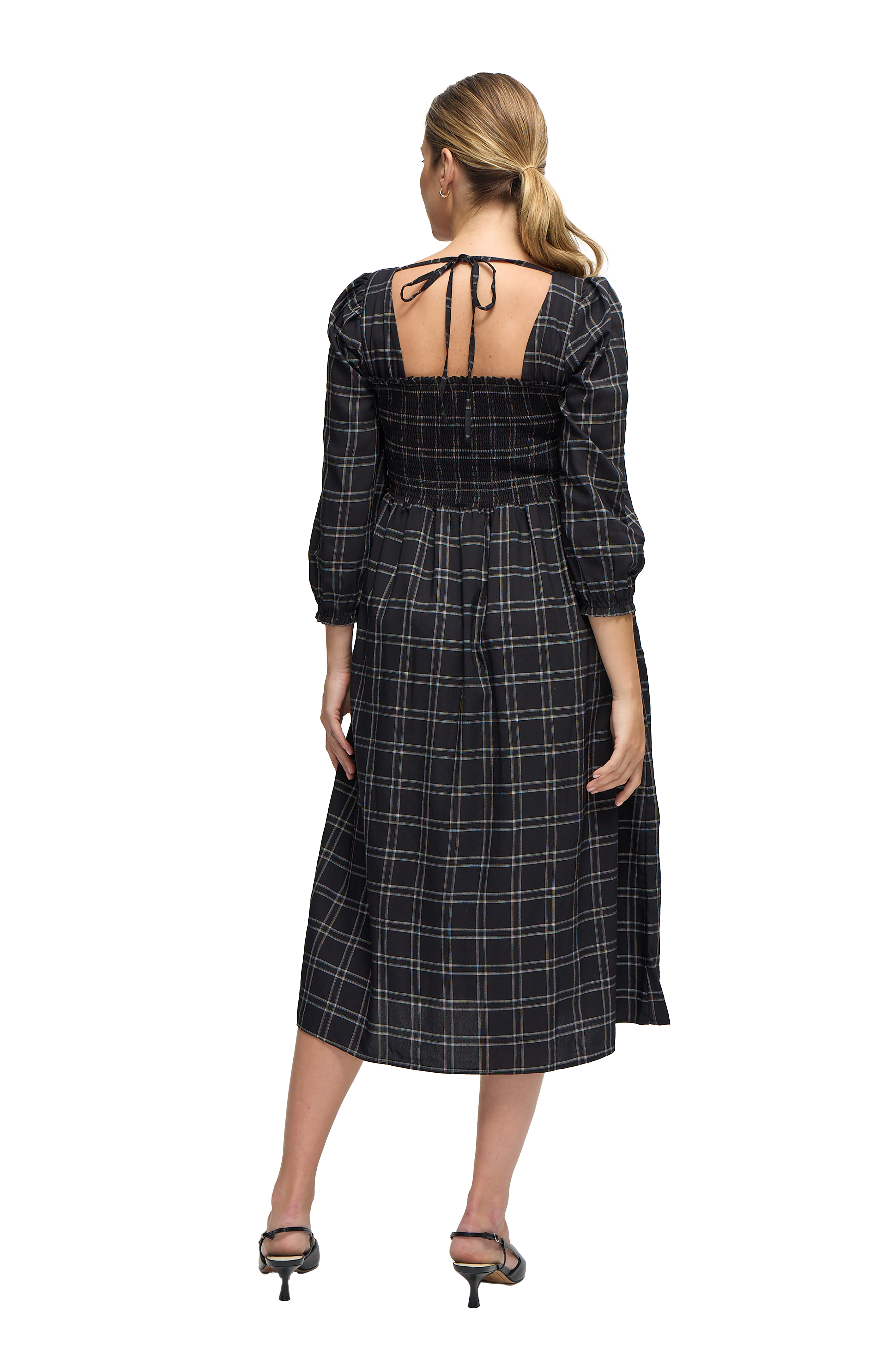 The Breeze Ruffle Sleeve Midi Dress - Black/White
