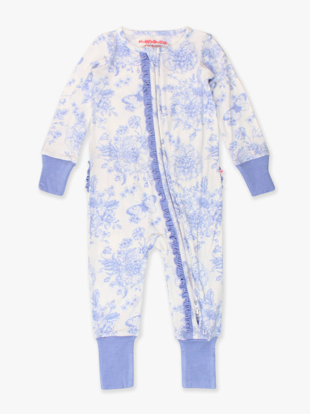 SoftSnooze™ Bamboo Periwinkle Butterfly Garden Convertible Ruffle Footie