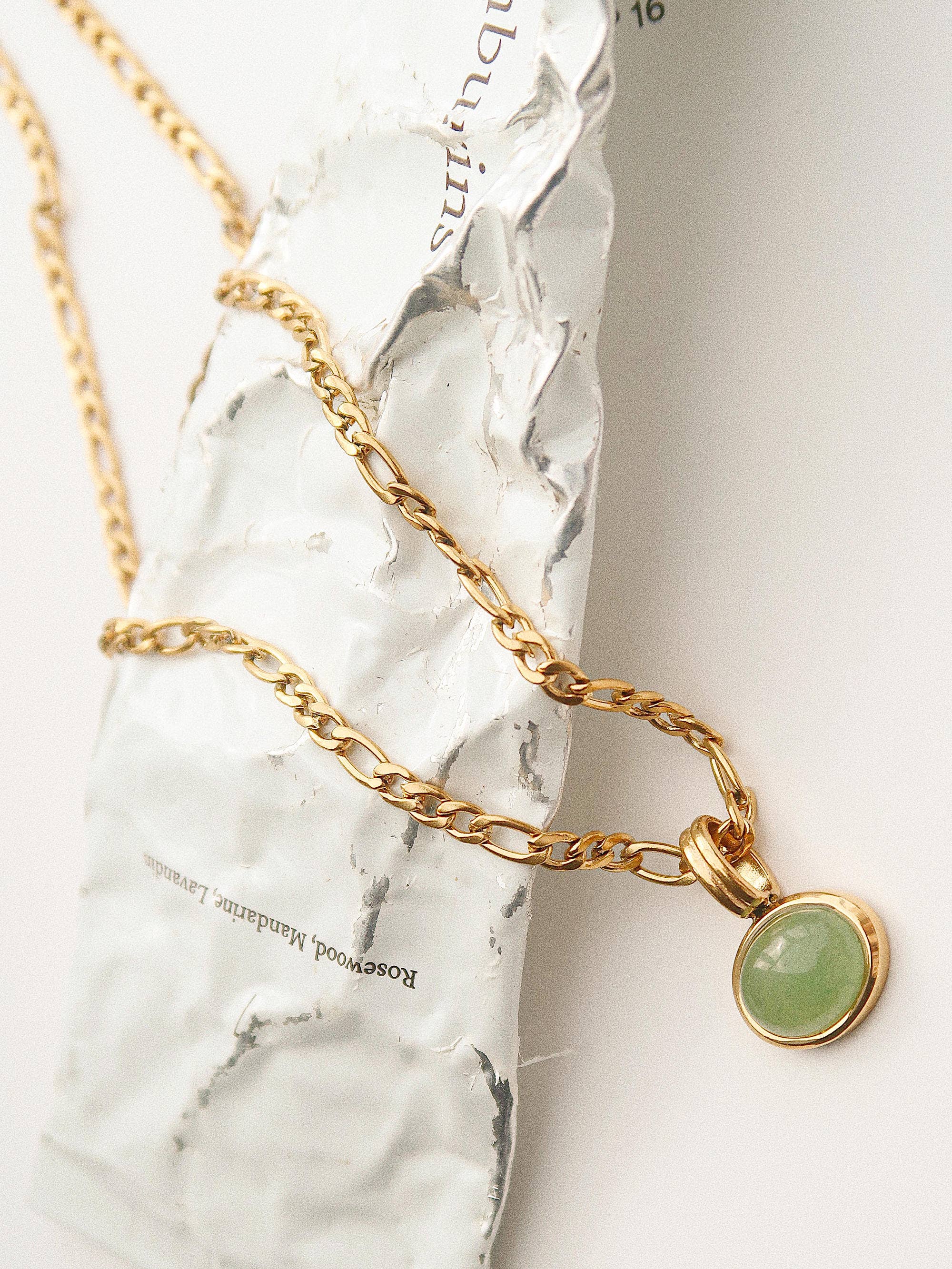 Winslow Non-Tarnish Green Stone Pendant Chain Necklace: Green