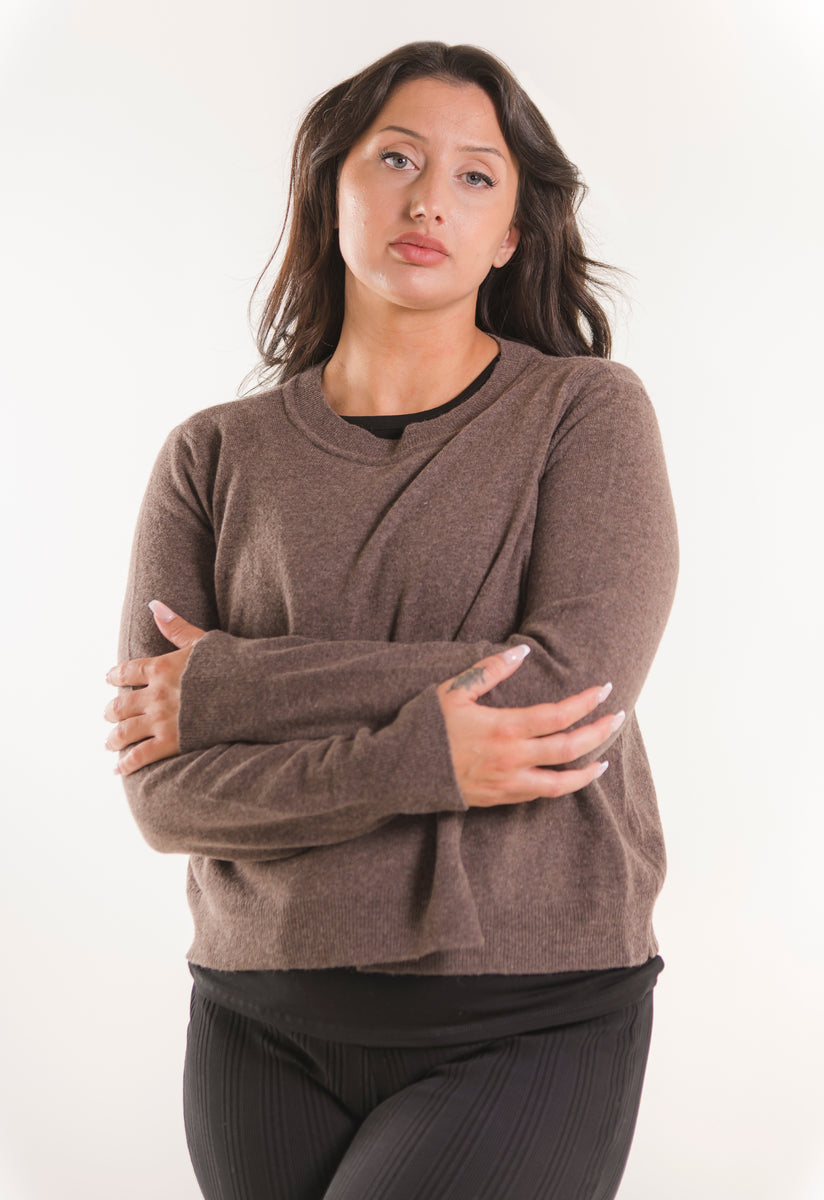 Sweat-shirt d'allaitement en laine à col rond