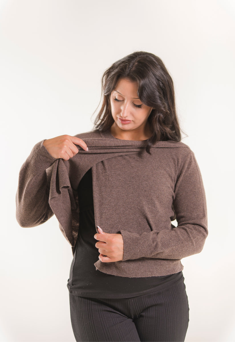 Sweat-shirt d'allaitement en laine à col rond