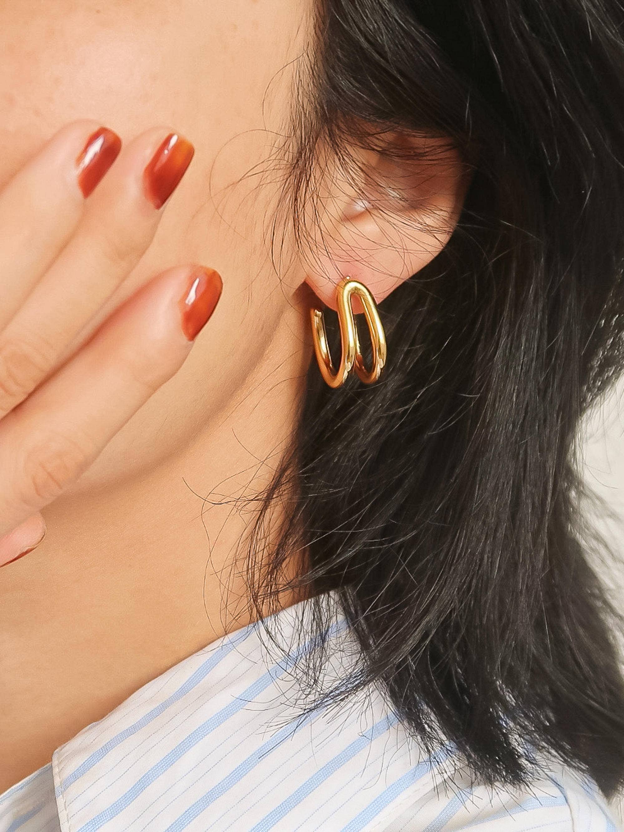 Lucille 18K Gold Non-Tarnish Double C Hoop Earrings
