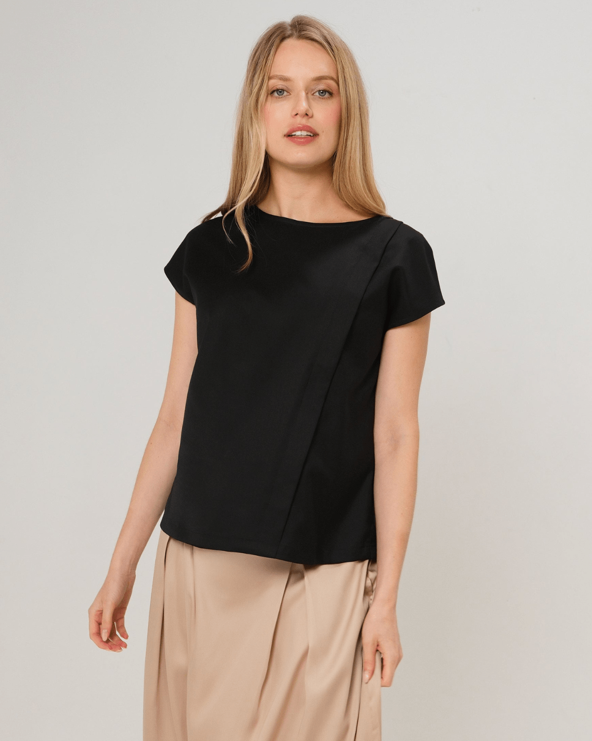 Tropical Wool Blend Maternity Shell Top w/ Hidden Nursing Zip
